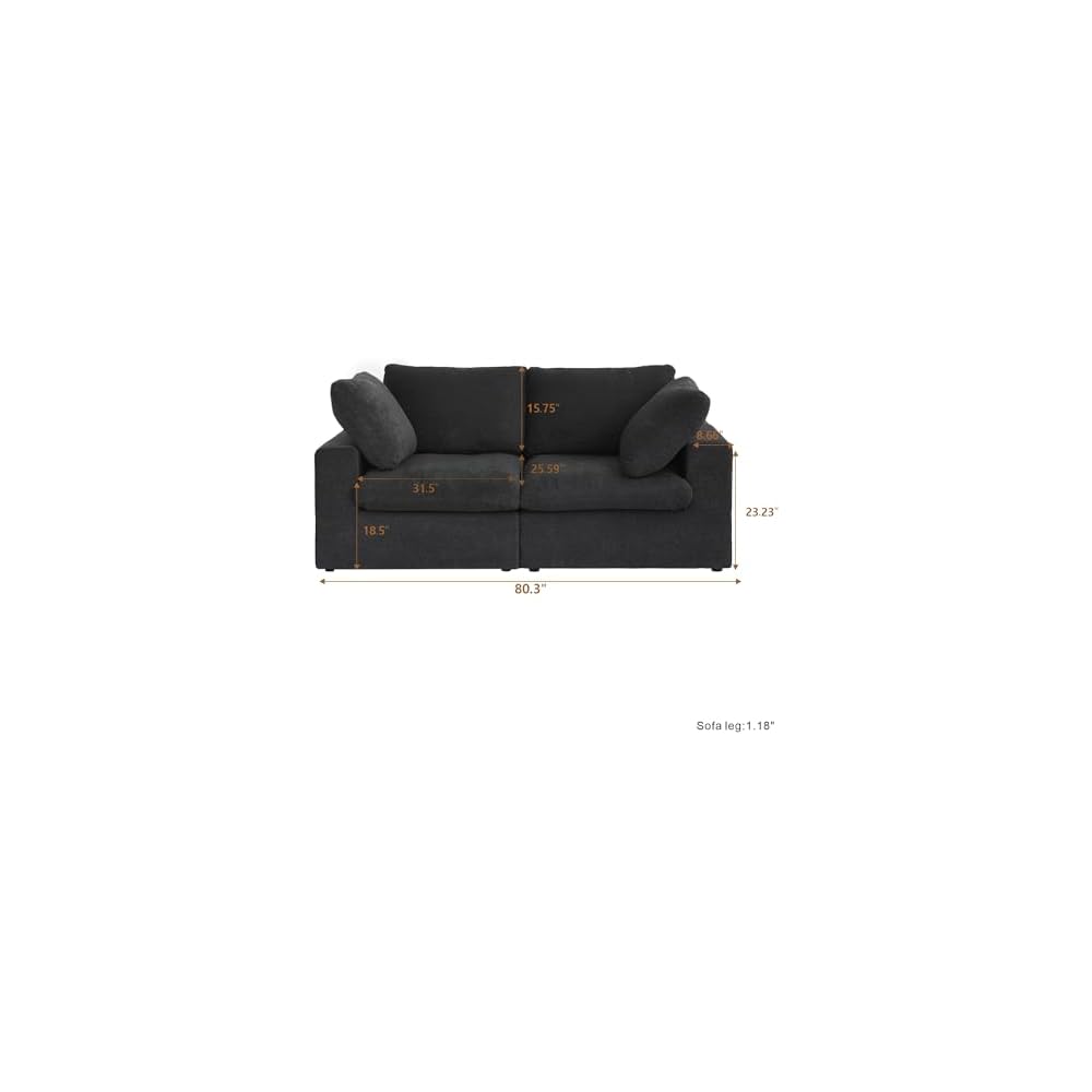 JACH Modular Sectional Couches for Living Room, Modern Convertible Couch, Comfy Love Seat Sofas, Covers Removable, Modern Sectional Sofa for Living Room Apartment (Black)