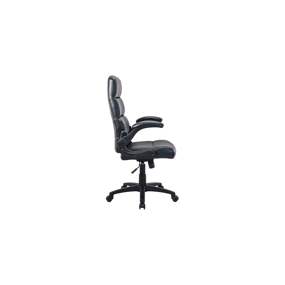 Lorell Colline High-Back Office Chair with Flip-Up Arms, Bonded Leather with PVC, 360-Degree Swivel, Tilt Mechanism, Black