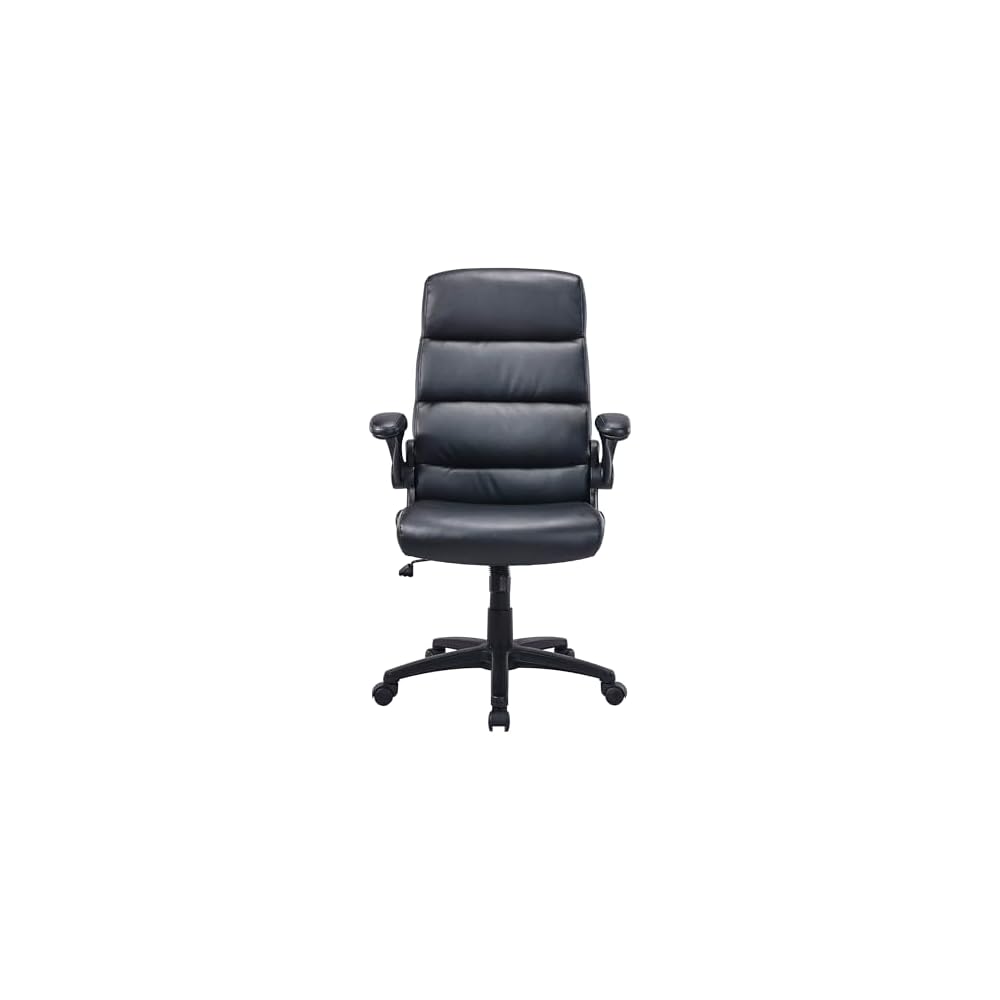 Lorell Colline High-Back Office Chair with Flip-Up Arms, Bonded Leather with PVC, 360-Degree Swivel, Tilt Mechanism, Black