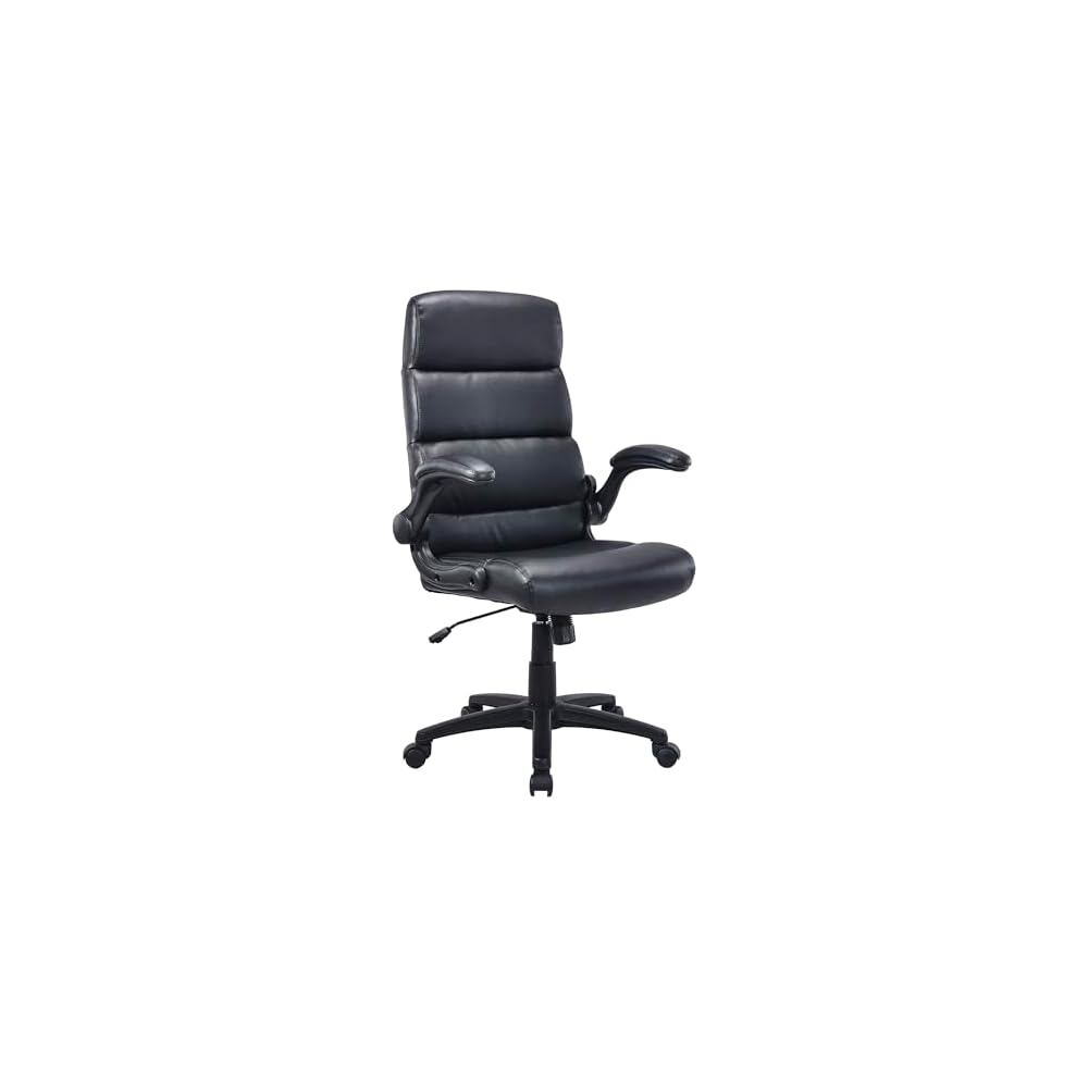 Lorell Colline High-Back Office Chair with Flip-Up Arms, Bonded Leather with PVC, 360-Degree Swivel, Tilt Mechanism, Black