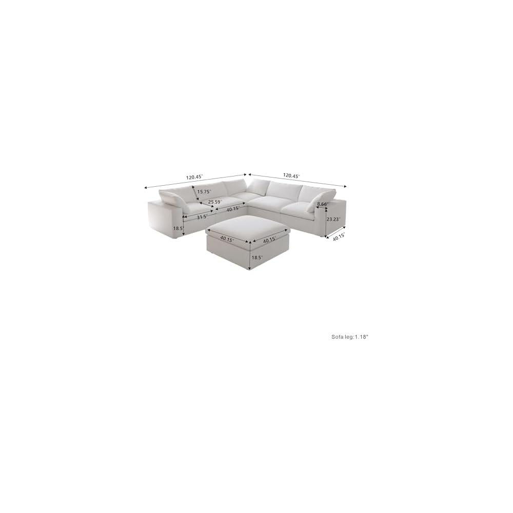 JACH V Shape Cloud Couches for Living Room, Modular Convertible Sectional Sofa Couch, Couch Cushion Covers Removable, Cloud Sofas with Chaise Ottoman for Party Living Room, Bedroom, Apartment (White)