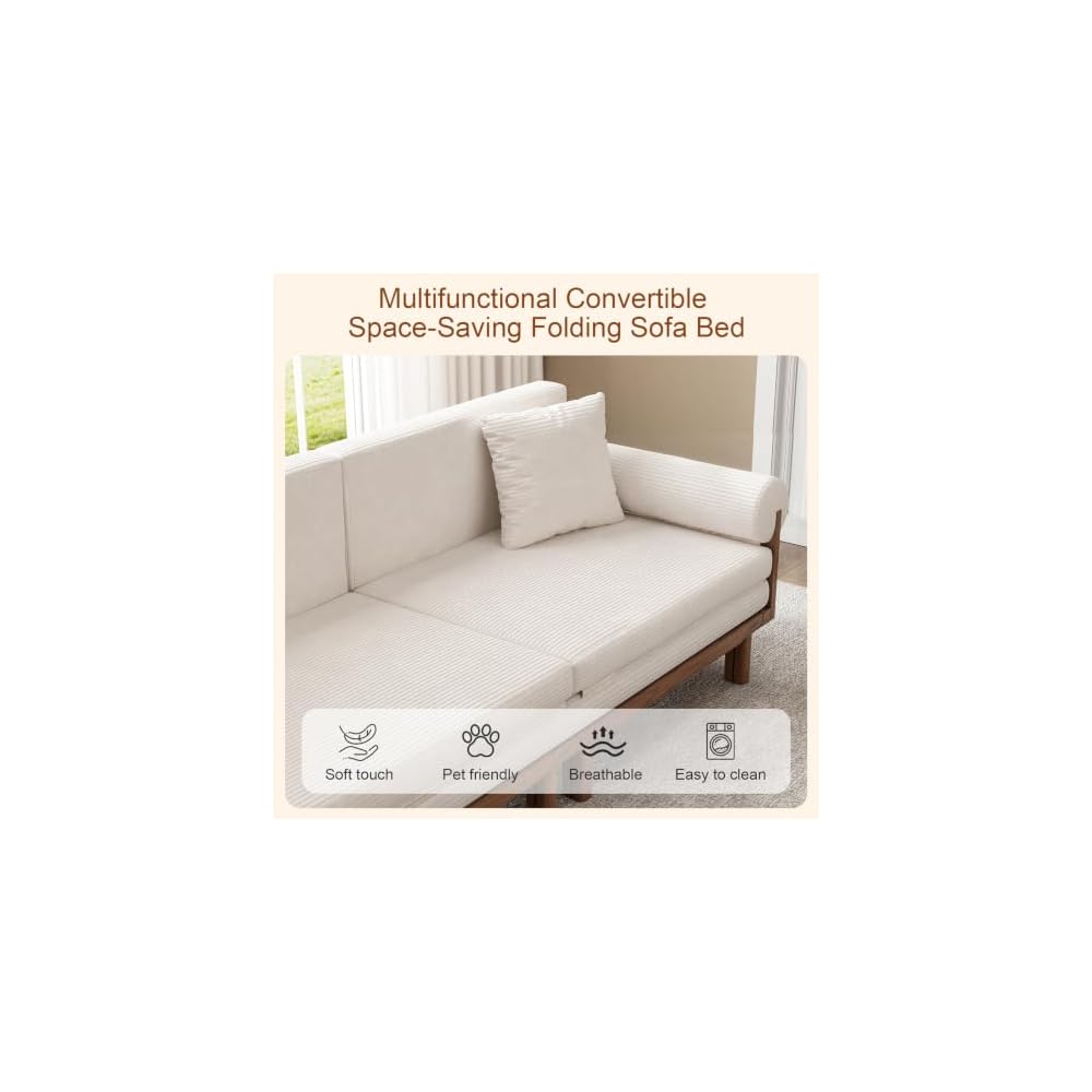 Sofa Bed with Pull Out Sleeper, 84.65 Inch, Full Solid Wood Frame,