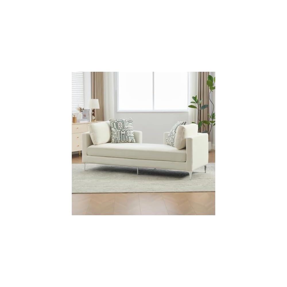 78" Soft Chenille Exquisite Deep-Seat Couch, Elegance Fashionable Sofa with Resilient Foam Cushion, Modern Cloud Couch with Track arms and Pillows for Living Room and Window Space, Ivory