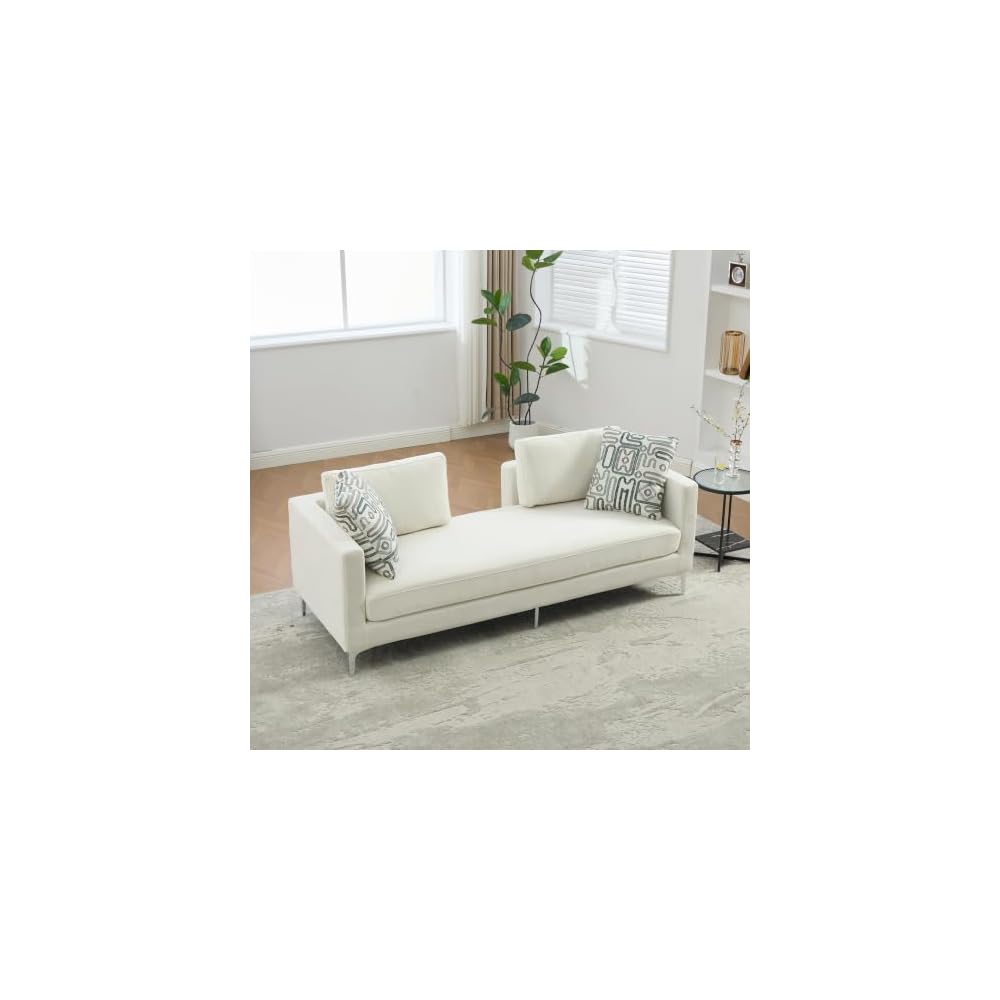 78" Soft Chenille Exquisite Deep-Seat Couch, Elegance Fashionable Sofa with Resilient Foam Cushion, Modern Cloud Couch with Track arms and Pillows for Living Room and Window Space, Ivory