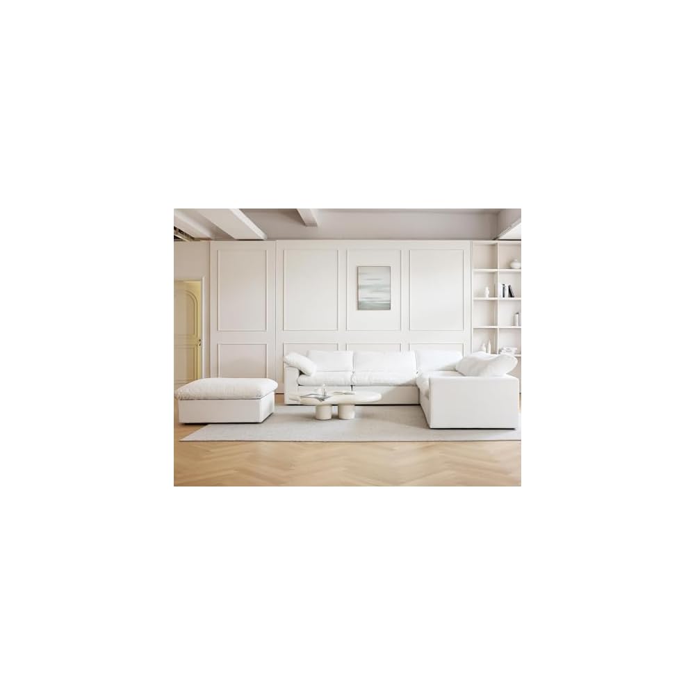 JACH V Shape Cloud Couches for Living Room, Modular Convertible Sectional Sofa Couch, Couch Cushion Covers Removable, Cloud Sofas with Chaise Ottoman for Party Living Room, Bedroom, Apartment (White)