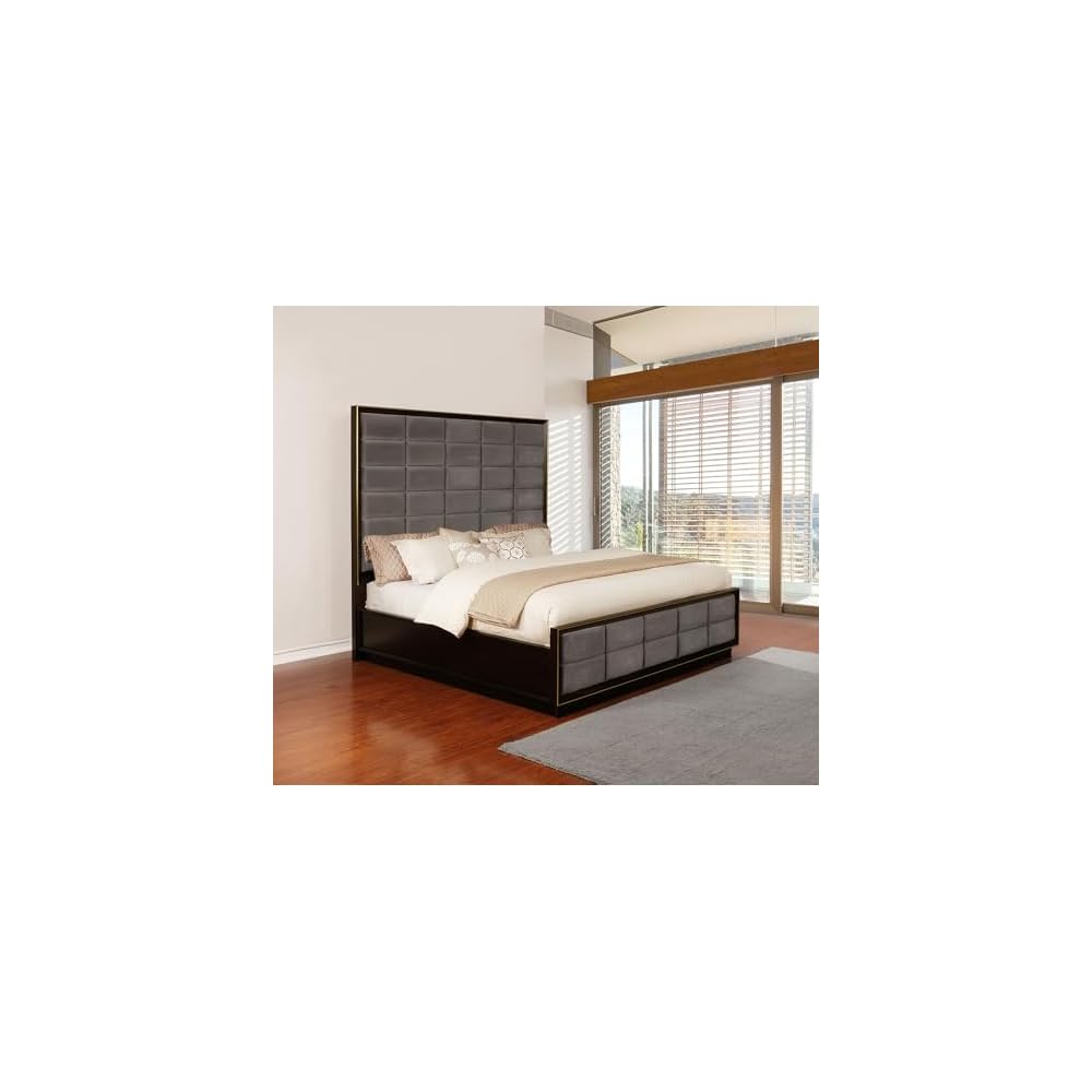 Coaster Home Furnishings - Durango - Wood - Upholstered Eastern King Panel Bed with Channel-Tufted Headboard and Rectangular Shape – Bedroom – Smoked Peppercorn - 223261KE