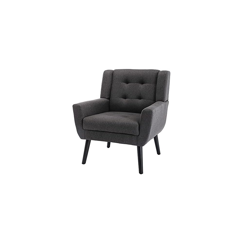 Accent Armchair, Living Room Chairs with Curved Back, Velvet Cushion, 250 Lbs Weight Capacity Ergonomics Accent Chair, Upholstered Single Sofa for Bedroom Dark Gray As Shown