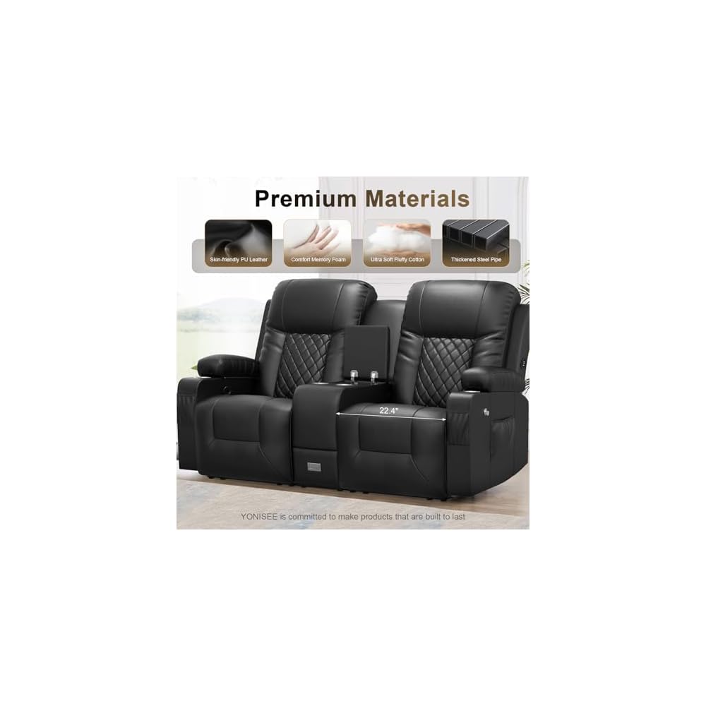 YONISEE Loveseat Recliner, Loveseat Recliner Sofa with Storage Console, RV Recliner Couch with USB Ports, 2 Cell Phone Holders, Cup Holder, Reclining Loveseat for Living Room