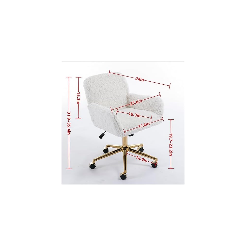 Furniture Office Chair,Artificial Rabbit Hair Home Office Chair with Golden Metal Base,Adjustable Desk Chair Swivel Office Chair,Vanity Chair(Pink), 320 mm