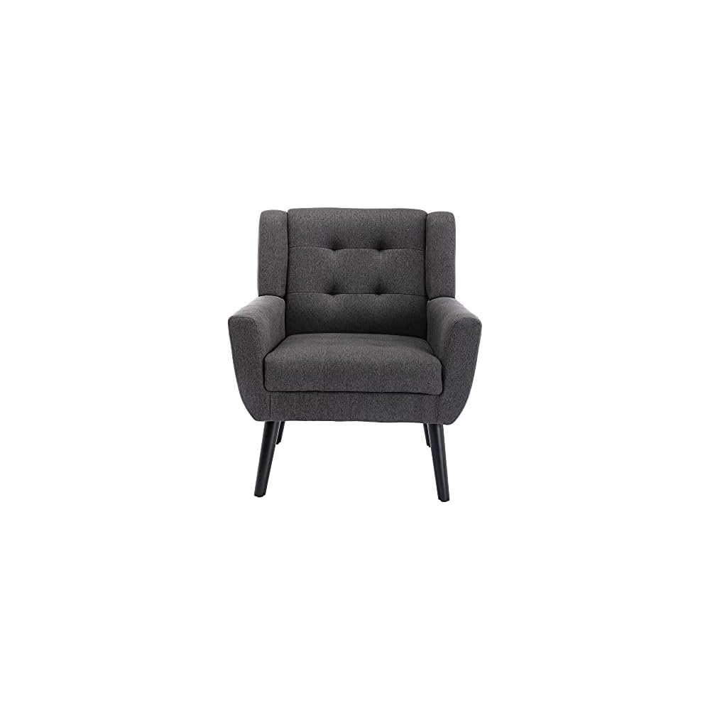 Accent Armchair, Living Room Chairs with Curved Back, Velvet Cushion, 250 Lbs Weight Capacity Ergonomics Accent Chair, Upholstered Single Sofa for Bedroom Dark Gray As Shown