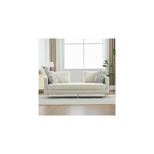 78" Soft Chenille Exquisite Deep-Seat Couch, Elegance Fashionable Sofa with Resilient Foam Cushion, Modern Cloud Couch with Track arms and Pillows for Living Room and Window Space, Ivory