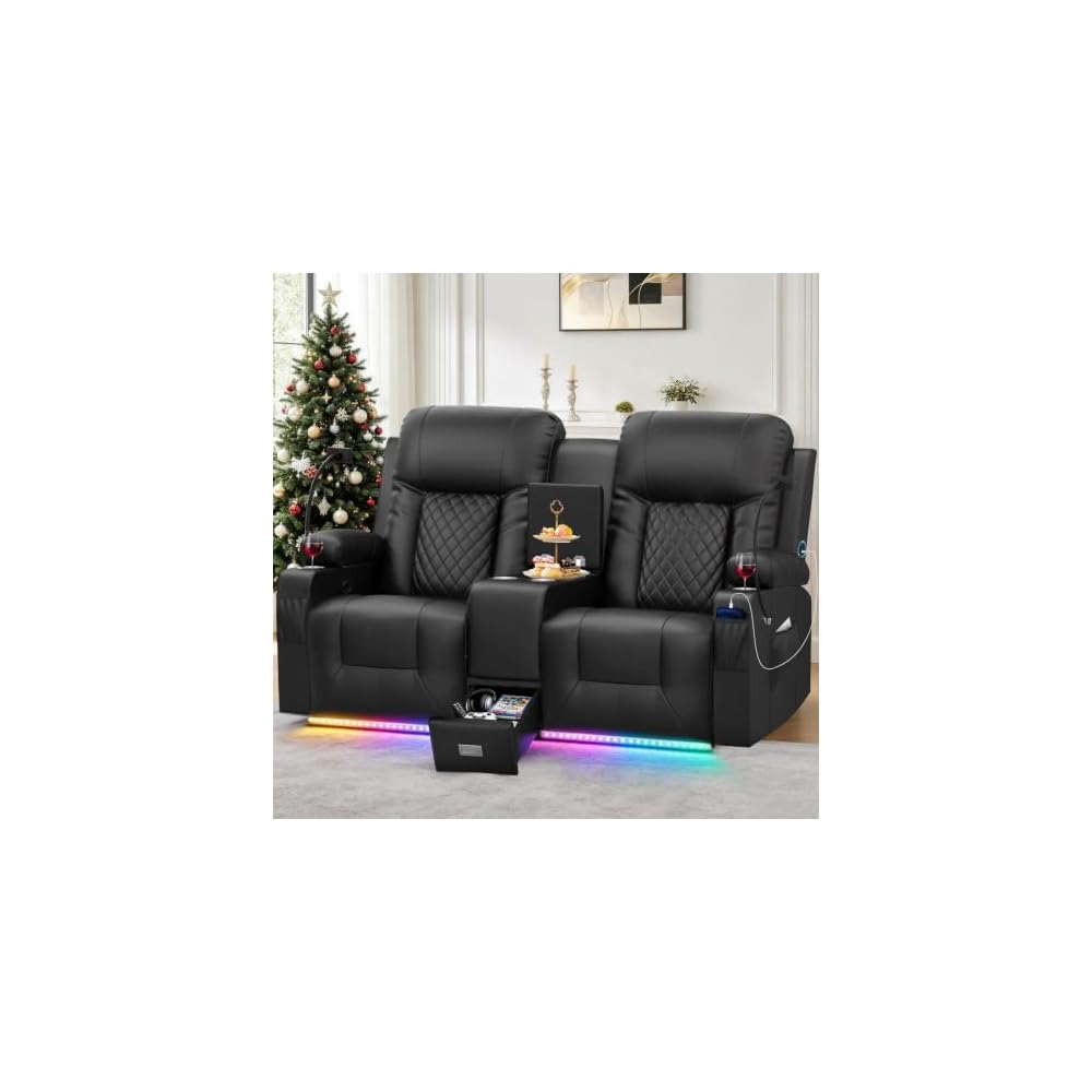 YONISEE Loveseat Recliner, Loveseat Recliner Sofa with Storage Console, RV Recliner Couch with USB Ports, 2 Cell Phone Holders, Cup Holder, Reclining Loveseat for Living Room