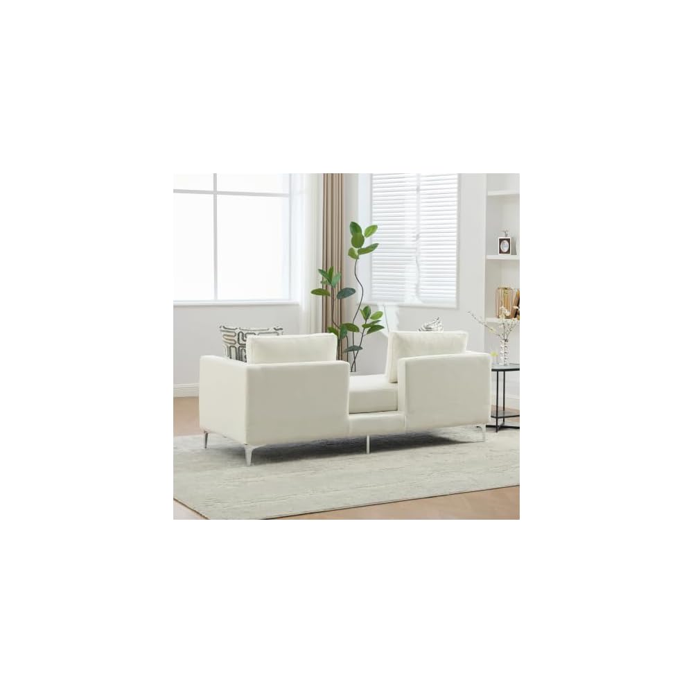 78" Soft Chenille Exquisite Deep-Seat Couch, Elegance Fashionable Sofa with Resilient Foam Cushion, Modern Cloud Couch with Track arms and Pillows for Living Room and Window Space, Ivory