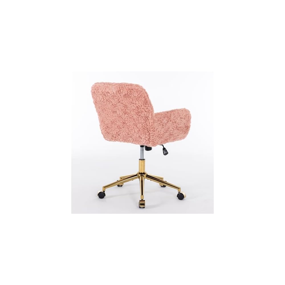 Furniture Office Chair,Artificial Rabbit Hair Home Office Chair with Golden Metal Base,Adjustable Desk Chair Swivel Office Chair,Vanity Chair(Pink), 320 mm
