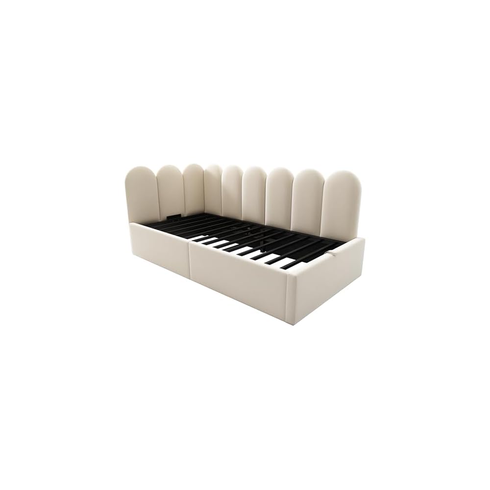 Merax Velvet Upholstered Lift Up Sofa Day Bed for Boys,Girls,Twin, Beige