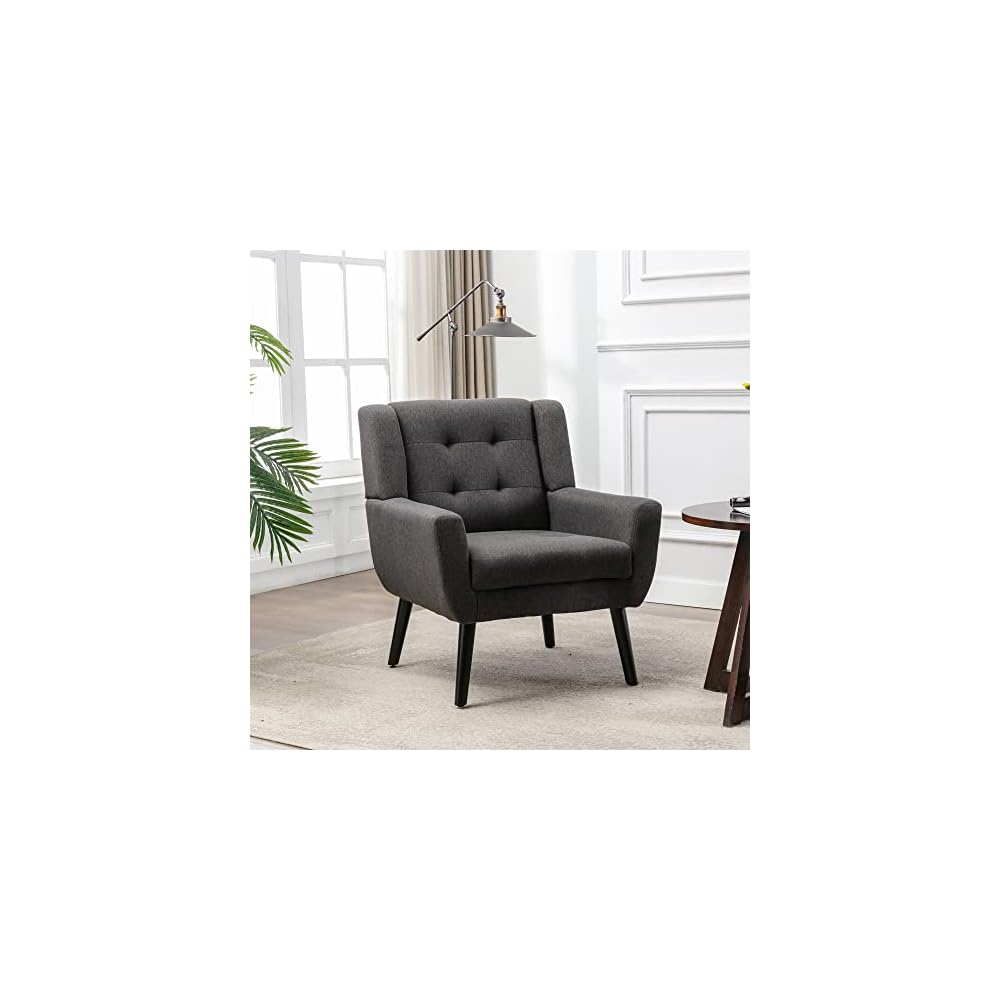 Accent Armchair, Living Room Chairs with Curved Back, Velvet Cushion, 250 Lbs Weight Capacity Ergonomics Accent Chair, Upholstered Single Sofa for Bedroom Dark Gray As Shown