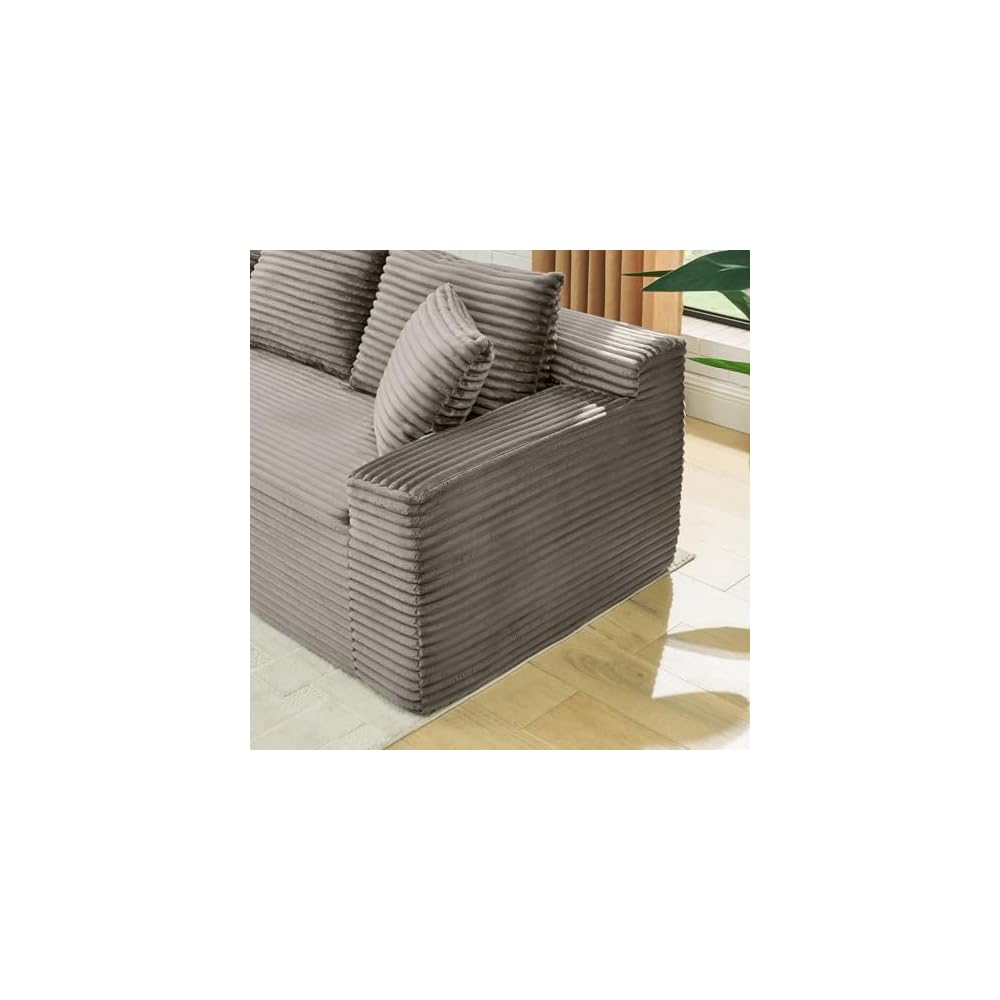 115" Modular Sectional Sofa, Corduroy U-Shaped Cloud Couch with Chaise ‌and Ottoman‌, No Assembly Boneless Couches for Living Room, Brown
