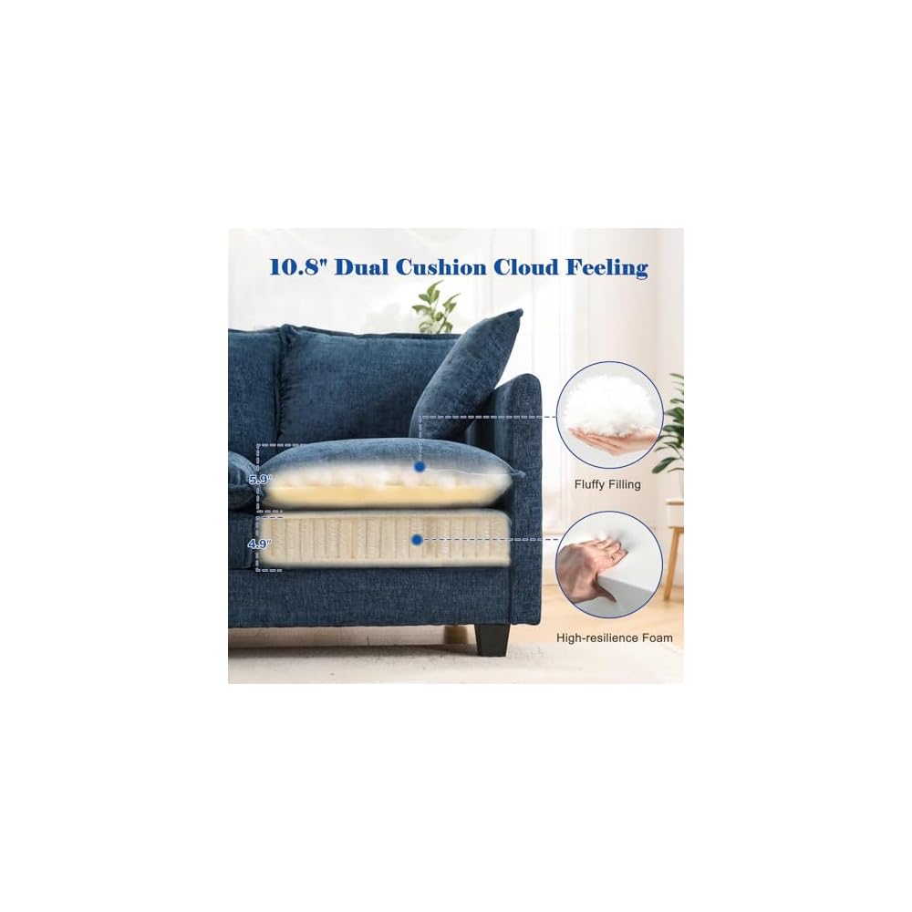 Loveseat Sofa Cloud Sofa Couch 50'', Modern Loveseats 2 Seat Couch 27" Deep Seat with 2 Pillows for Small Spaces Apartment Studio Office Bedroom Living Room 8834-BLUE
