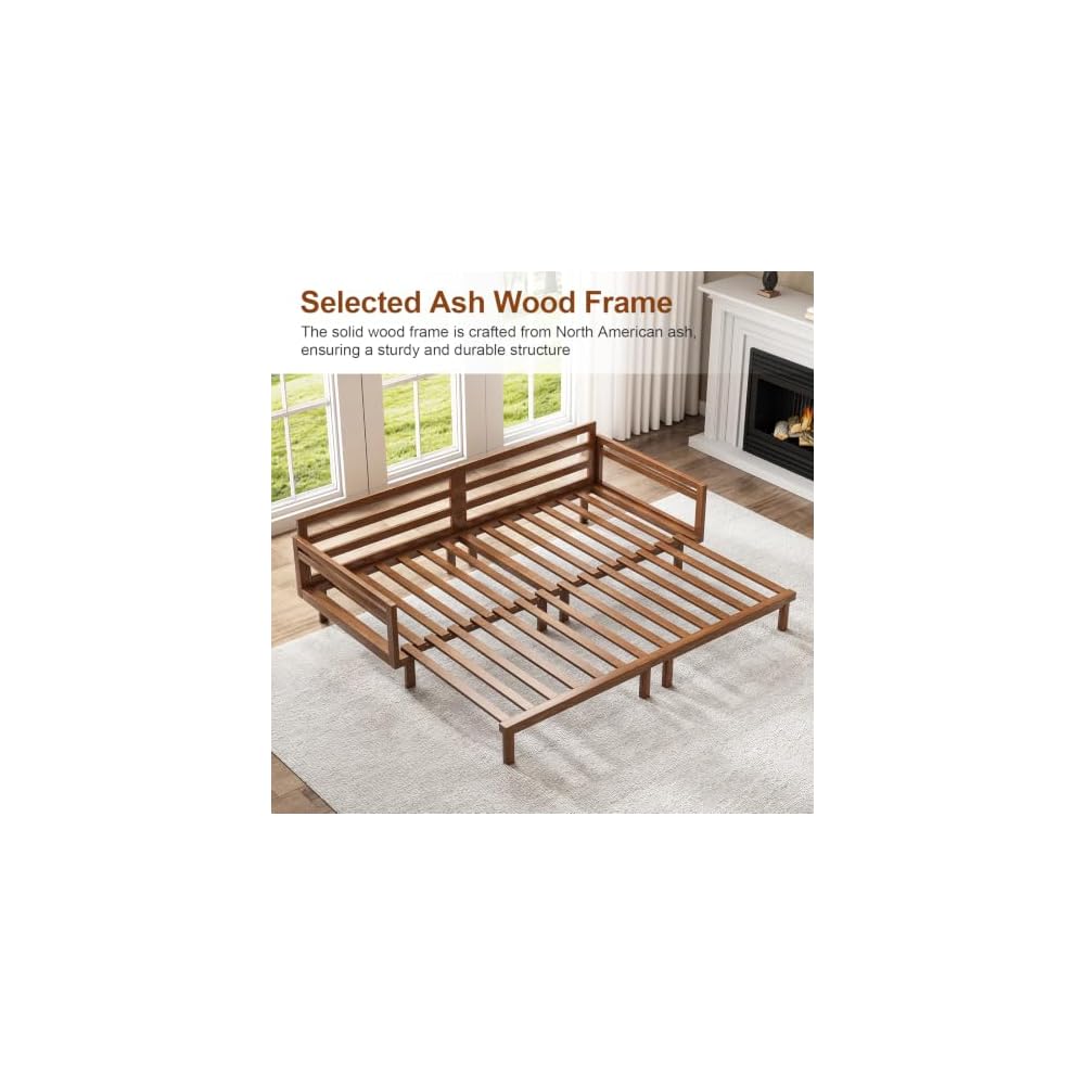 Sofa Bed with Pull Out Sleeper, 84.65 Inch, Full Solid Wood Frame,
