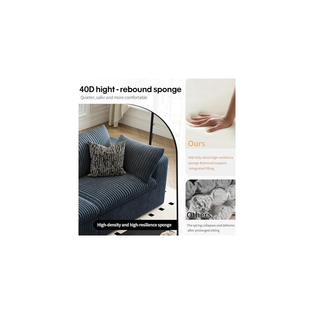 157.5" Cloud Couch Oversized Modular Sectional Sofa for Living Room,Modern Sofa with Deep Seat，8 Seater Boneless Couch with 2 Ottoman,Comfy Upholstered Couches for Apartment, Studio, Office,Blue