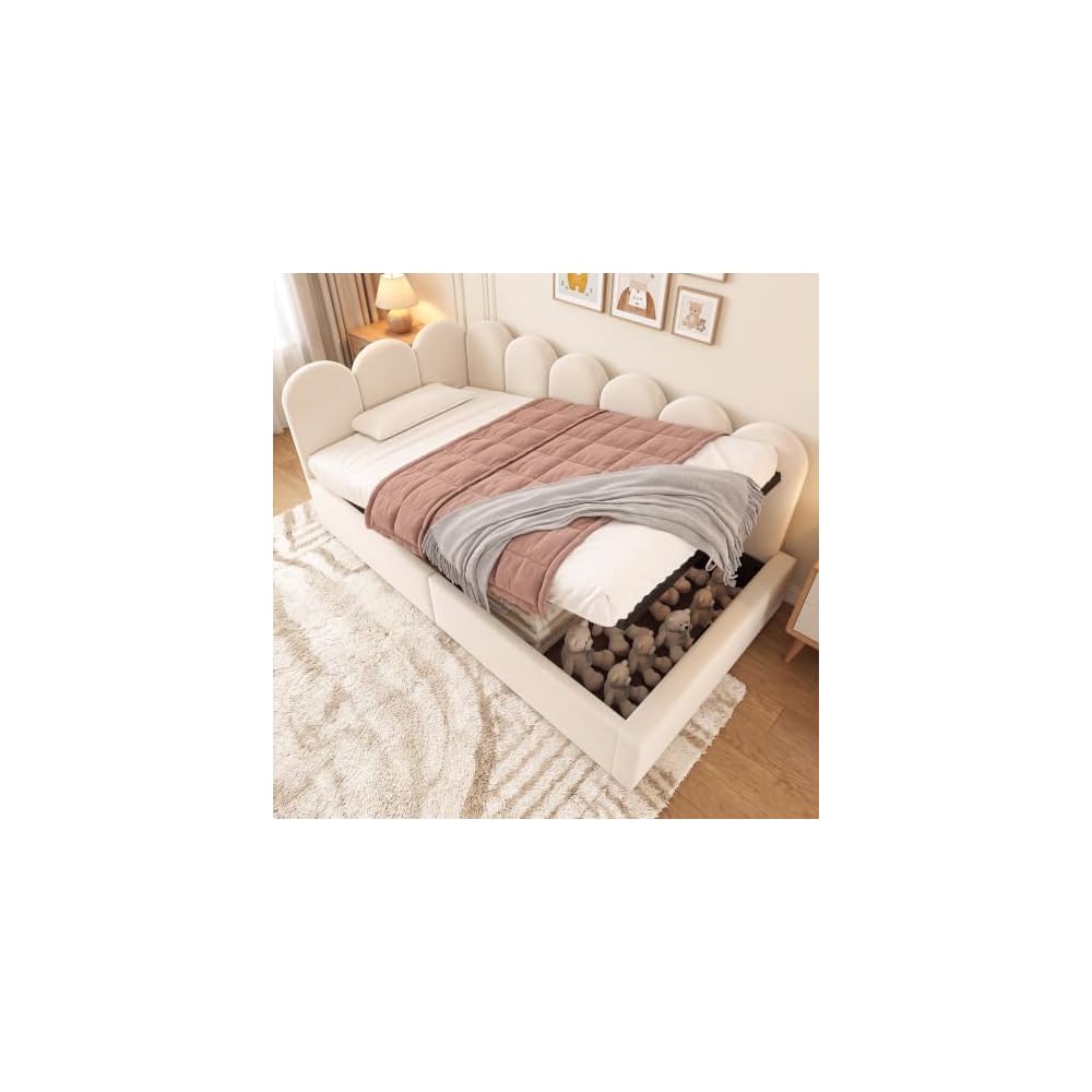 Merax Velvet Upholstered Lift Up Sofa Day Bed for Boys,Girls,Twin, Beige