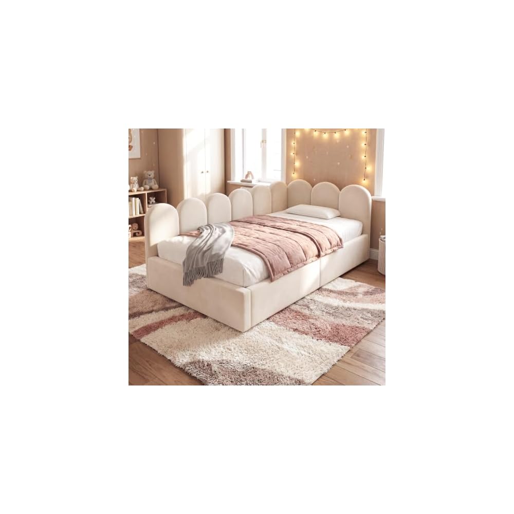 Merax Velvet Upholstered Lift Up Sofa Day Bed for Boys,Girls,Twin, Beige
