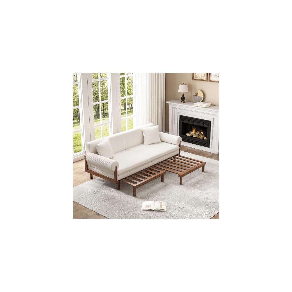 Sofa Bed with Pull Out Sleeper, 84.65 Inch, Full Solid Wood Frame,