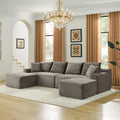 115" Modular Sectional Sofa, Corduroy U-Shaped Cloud Couch with Chaise ‌and Ottoman‌, No Assembly Boneless Couches for Living Room, Brown