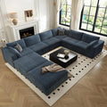 157.5" Cloud Couch Oversized Modular Sectional Sofa for Living Room,Modern Sofa with Deep Seat，8 Seater Boneless Couch with 2 Ottoman,Comfy Upholstered Couches for Apartment, Studio, Office,Blue