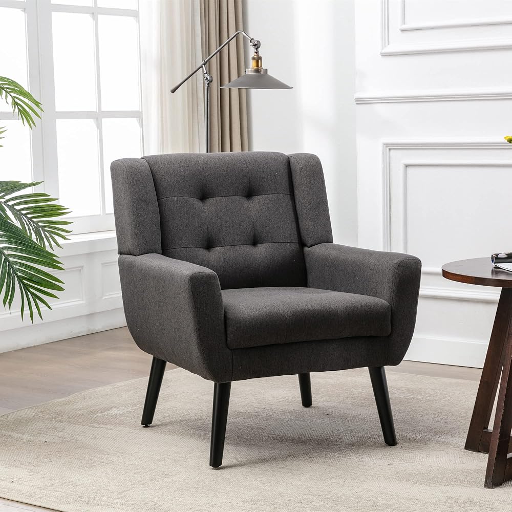 Accent Armchair, Living Room Chairs with Curved Back, Velvet Cushion, 250 Lbs Weight Capacity Ergonomics Accent Chair, Upholstered Single Sofa for Bedroom Dark Gray As Shown