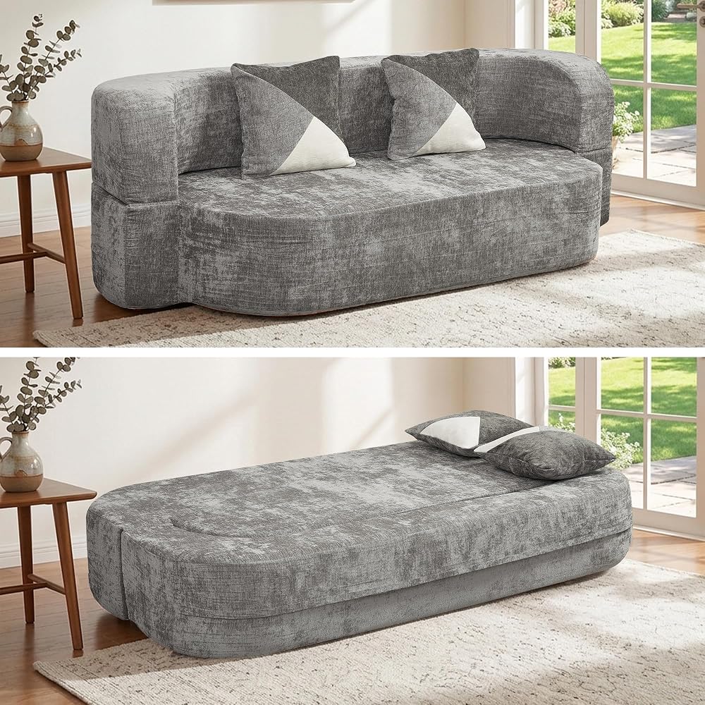 KIVENJAJA 79" Boneless Couch Bed, Convertible Sofa Sleeper, Grey